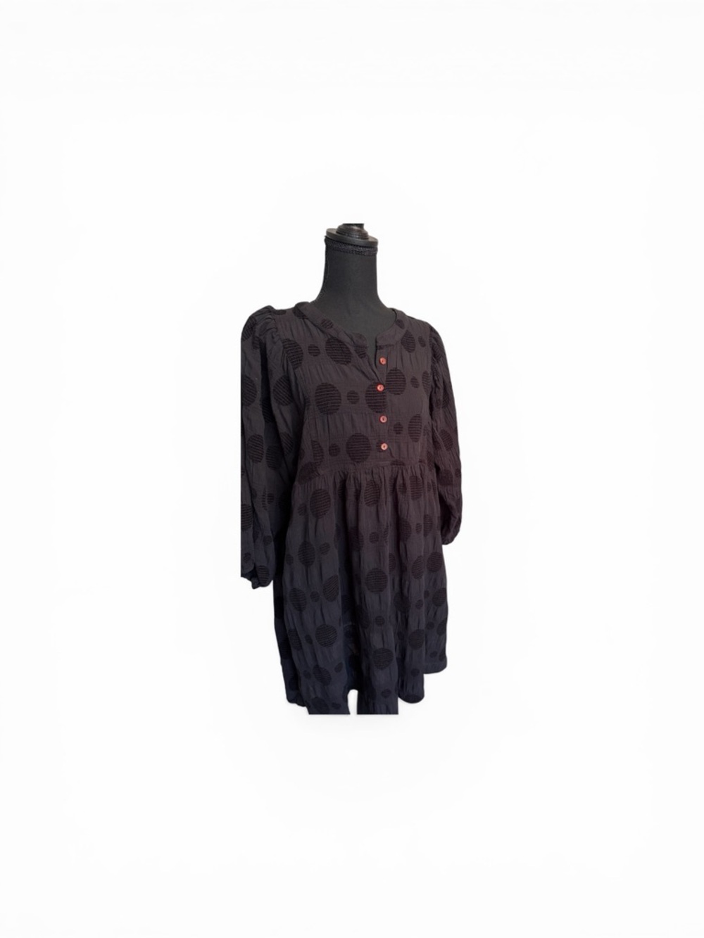 Umgee Black Textured Tunic with Red Stitch Accent